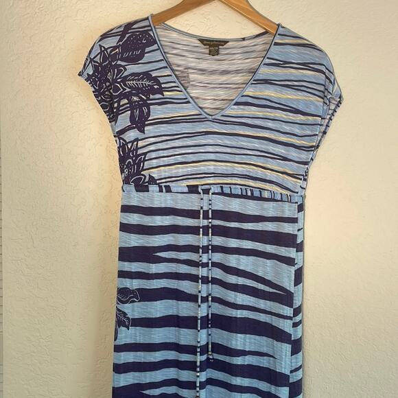 Tommy Bahama Blue Yellow 100% Rayon Maxi Dress Tropical Cap Sleeve V Neck - Picture 3 of 6